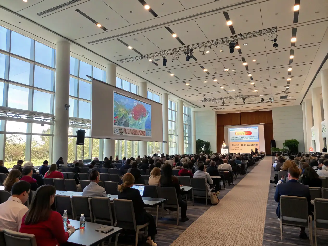 A photograph of a lecture hall during a presentation at AA L'ARCHE D'ALLIANCE, with a speaker addressing an attentive audience on a topic related to heritage and documentation. The atmosphere is intellectual and engaging.